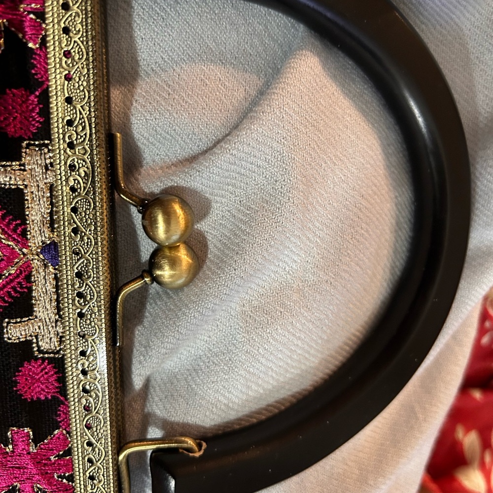 Black and Pink Embroidered Women's Bag from the Middle East.  Vibrant colors. - Picture 3 of 5